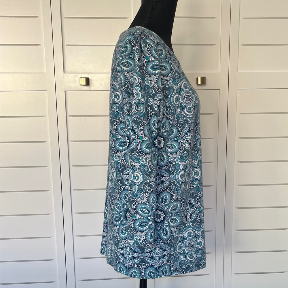 Talbots Blue and White Mandala Print 3/4 - Sleeve Tee Sz M - Picture 5 of 12